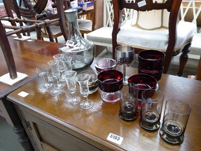 Lot 5104 - Decanter, plus quantity of shot glasses and...