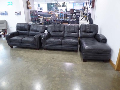 Lot 5049 - Black leather effect 2 piece corner suite plus...