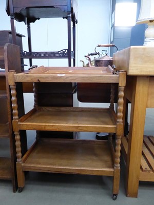 Lot 5122 - Inlaid tray, plus oak tray and 3 tier tea trolley
