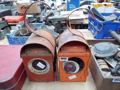 Lot 4655 - 2 vintage railway style hanging lanterns to...