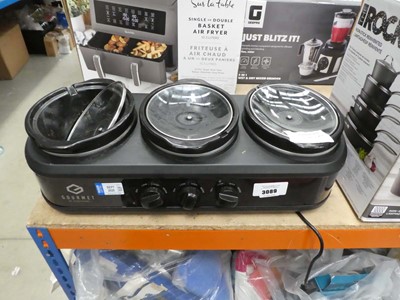 Lot 3089 - Unboxed Gourmia 7.1L triple slow cooker and...