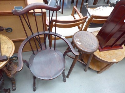 Lot 5209 - Elm seated stool plus a stick back armchair