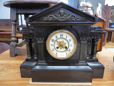 Lot 5149 - Slate mantle clock with columns to the side
