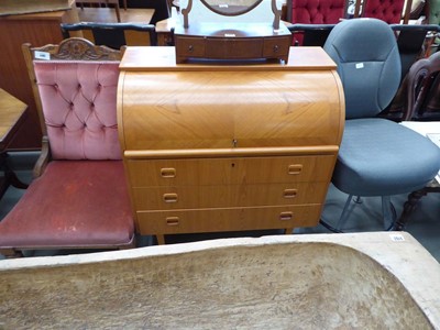 Lot 5163 - Teak roll top desk with 3 drawers under