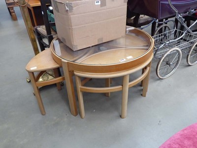 Lot 5173 - Circular teak table with glazed insert and...