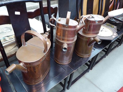 Lot 5176 - 5 large copper watering cans