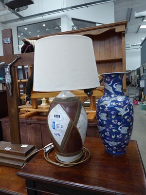 Lot 5228 - Pottery table lamp plus a crane patterned vase