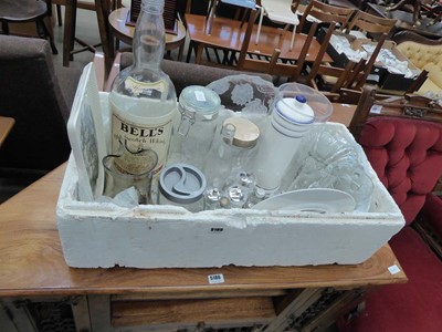 Lot 5185 - Box containing glass water jugs, bottles and...