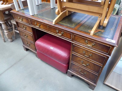 Lot 5303 - Mahogany twin pedestal desk with green leather...
