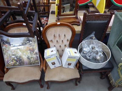 Lot 5329 - Two Button back nursing chairs, plus carved...