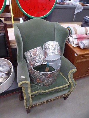 Lot 5332 - Green fabric wingback armchair