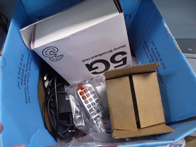 Lot 2211 - Box containing a home broadband hub, phones,...