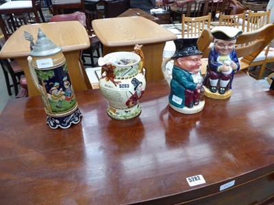 Lot 5283 - 2 Toby jugs, musical jug plus a beer stein