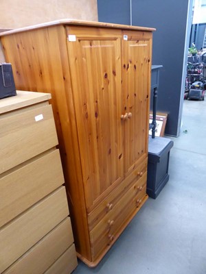 Lot 5293 - Small pine double wardrobe with 3 drawers under