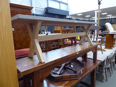 Lot 5295 - Modern oak bench with X-shaped supports