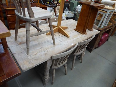 Lot 5298 - Stripped pine kitchen table plus 6 beech chairs