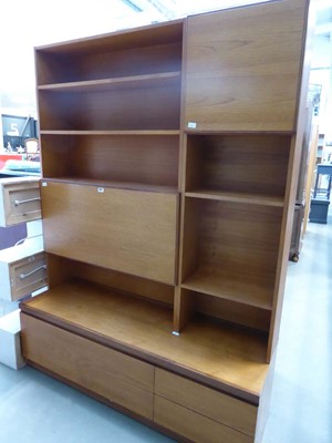 Lot 5371 - Teak open wall unit with cupboard and drawer...