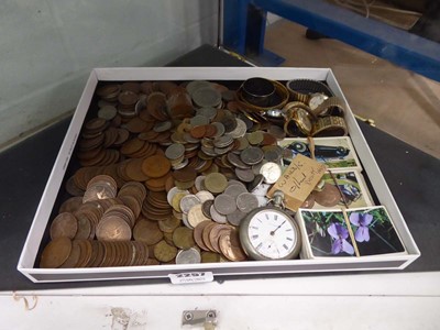 Lot 2257 - Box containing coins, collectible cards,...