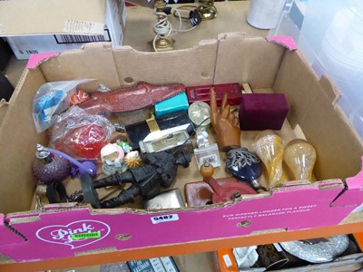 Lot 5482 - Box containing resin figure of fisherman, hand...