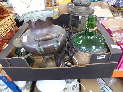 Lot 5483 - Box containing a copper samovar, demijohn,...