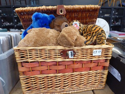 Lot 5485 - Wicker picnic basket with a quantity of TY toys