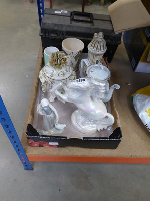 Lot 5499 - Box containing a teapot, ornamental figures...