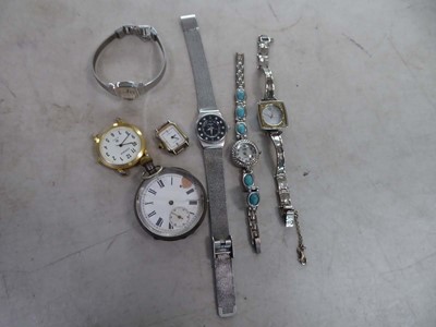 Lot 2295 - A silver open face pocket watch and a group of...