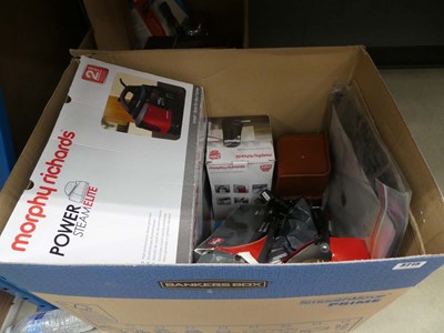 Lot 3215 - Box containing steam iron, Morphy Richards...