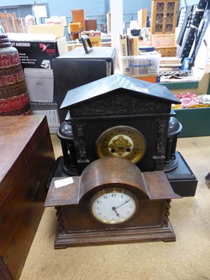 Lot 5502 - Slate mantle clock plus dome topped clock in...
