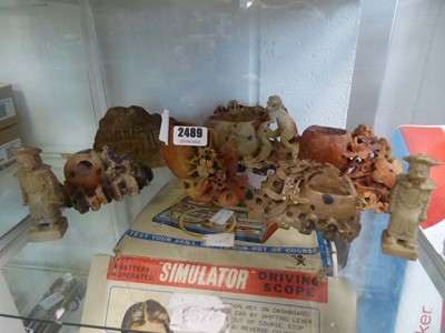 Lot 2489 - Selection of soap stone brush pots and figures