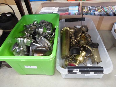 Lot 5533 - 2 boxes of metal ware inc. trench art, brass...