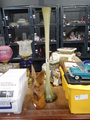 Lot 5538 - Carved wood figure of eagle plus glass vase