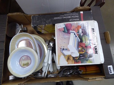Lot 5546 - Box of pasta maker, moulded plastic crockery...