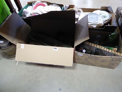 Lot 5557 - 2 boxes of bottles plus drip tray, oil lamps...