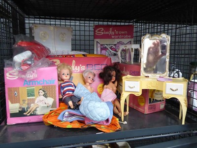 Lot 5616 - Cage containing Sindy dolls and furniture