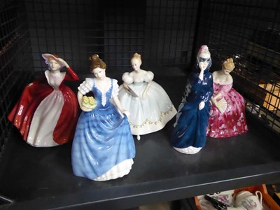 Lot 5620 - Cage containing 5 Royal Doulton lady figures
