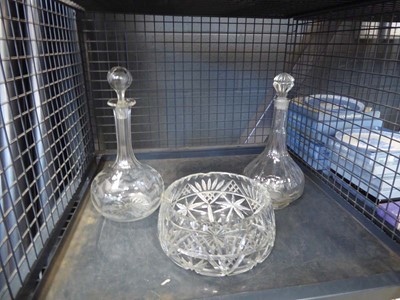 Lot 5569 - Cage of 2 decanters and a fruit bowl