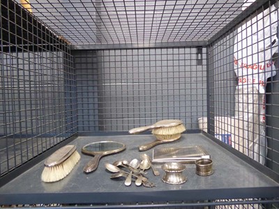 Lot 5575 - Cage of silver napkin rings plus vanity set...