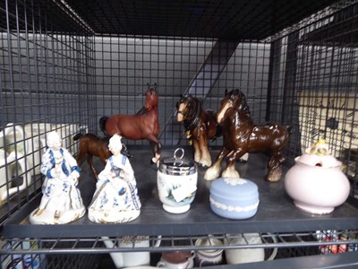 Lot 5626 - Cage containing jasperware pot, egg coddler,...