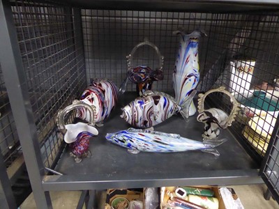 Lot 5629 - Cage containing Carnival glass fish and baskets