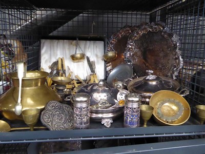 Lot 5589 - Cage of loose cutlery plus silver plated tray....