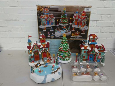 Lot Boxed 13 piece holiday village with lights and...