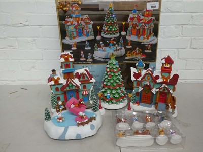 Lot Boxed 13 piece holiday village with lights and...