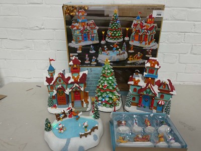 Lot Boxed 13 piece holiday village with lights and...