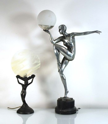 Lot 137 - An Art Deco style lamp, the globular glass...