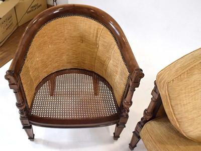 Lot 19 - A pair of beech Marquis-style bergere tub...