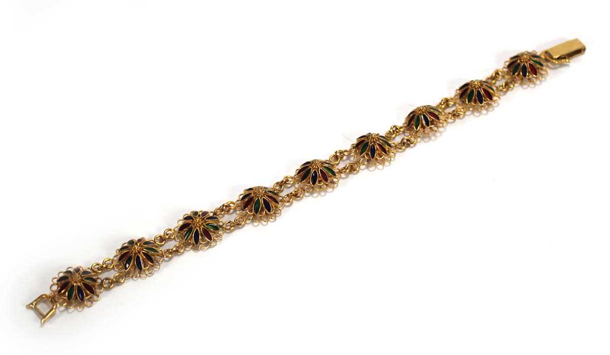 Lot 530 - A yellow metal filigree work bracelet with...