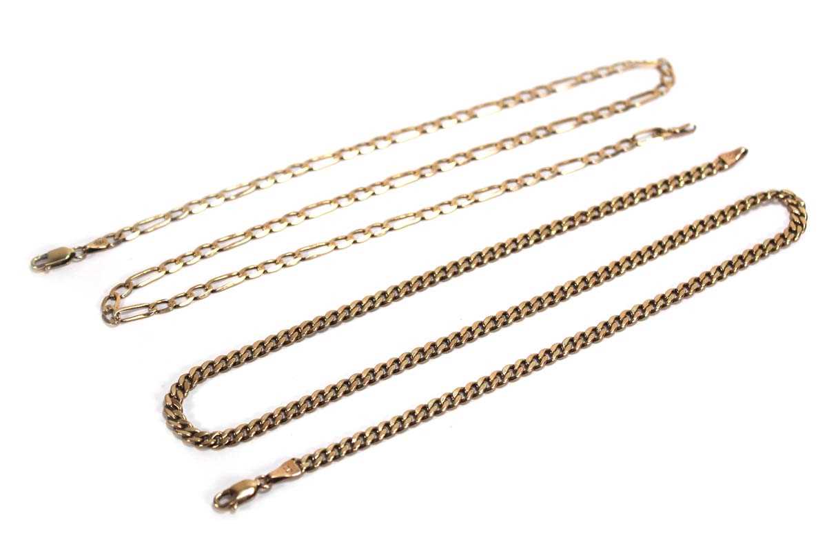 Lot 563 - A 9ct yellow gold figaro link necklace with...