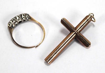 Lot 564 - A 9ct yellow gold cross pendant set turquoise,...