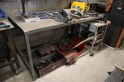 Lot 30 - 1.5m welded steel workbench together with a...